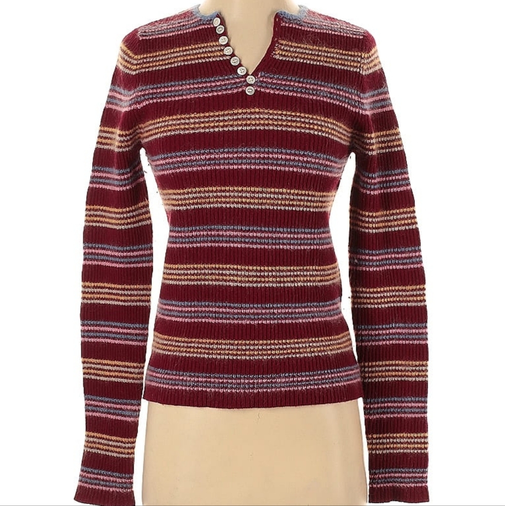Marc By Marc Jacobs Striped Henley Mohair Wool Sweater with Buttons